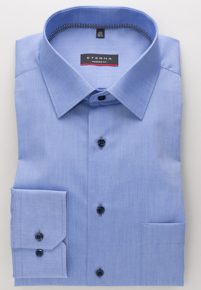 ETERNA LANGARM HEMD MODERN FIT CHAMBRAY BLAU UNIFARBEN